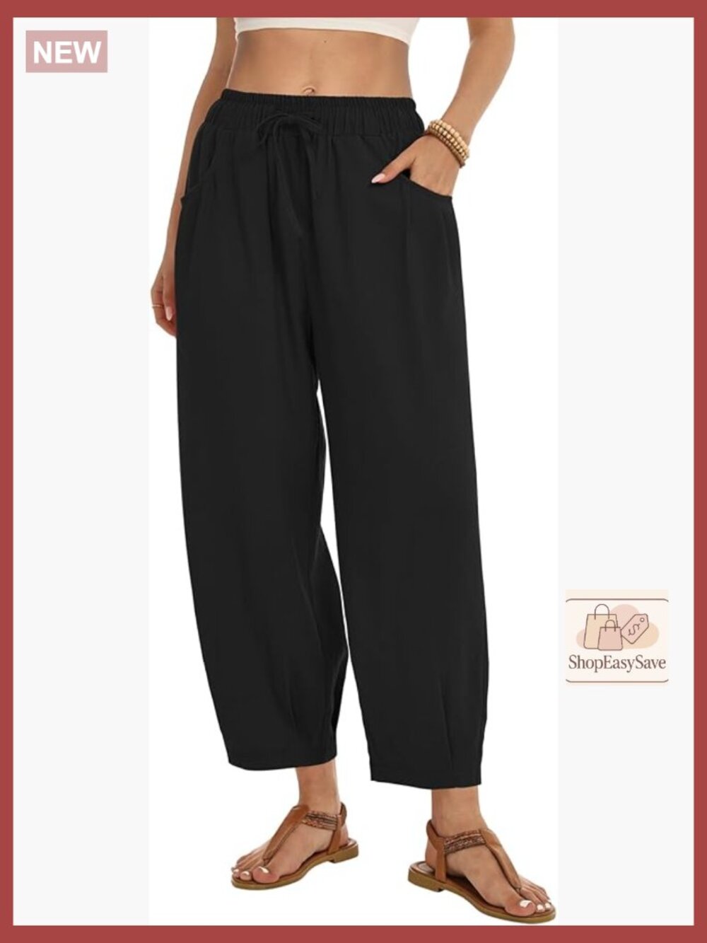 Linen Wide Leg Palazzo Pants Drawstring Elastic Waist Casual Beach Summer